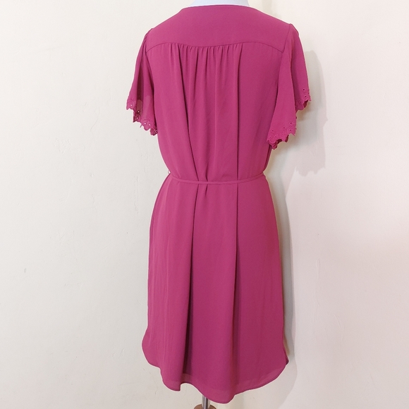 LOFT Magenta Pink Butterfly Sleeve Flowy Casual Event Cocktail Dress Work Wear - Picture 6 of 12